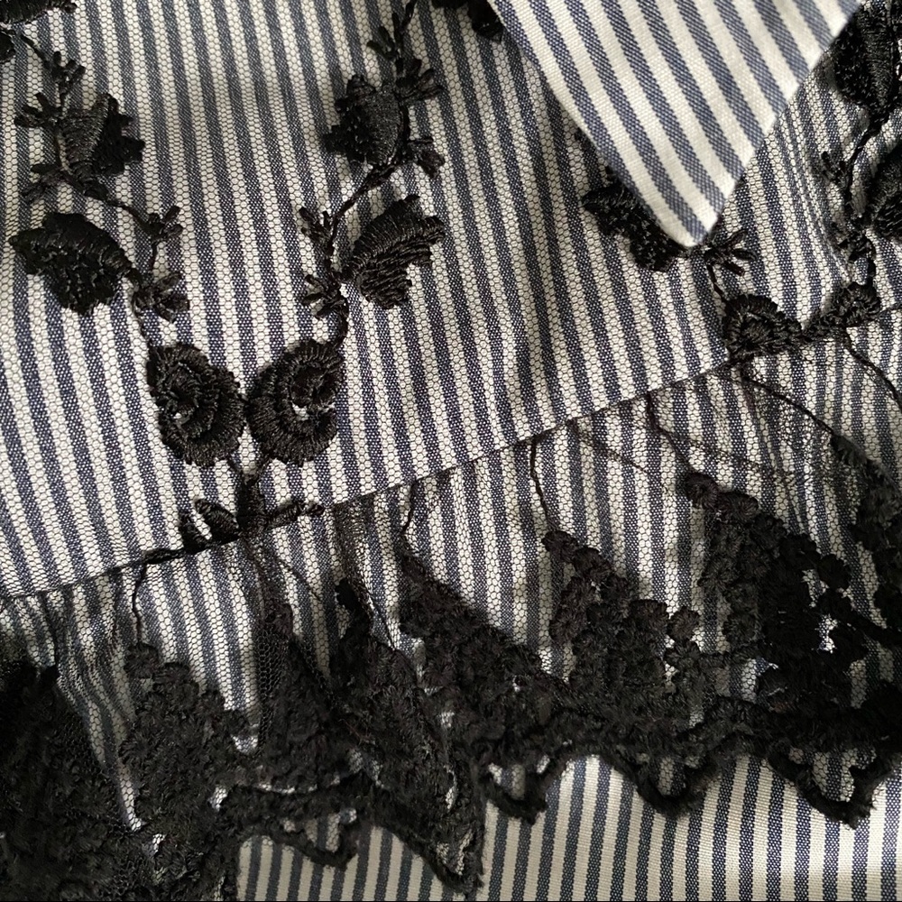 Zara Basic Lace Trim Pinstriped Button Down Shirt - image 7